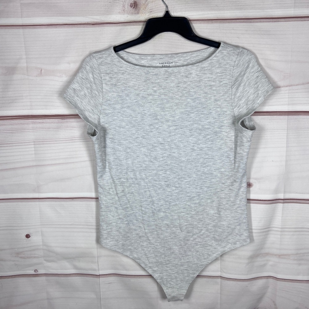 American Eagle Bodysuit Womens XXL Gray Heathered Short Sleeve Boat Neck Top